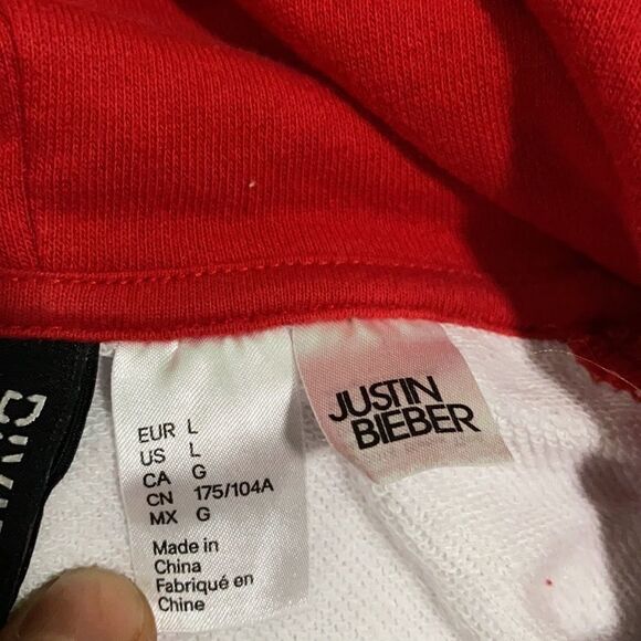 JUSTIN BIEBER Crop Hoodie Purpose Tour Size L red white in color - Picture 7 of 10